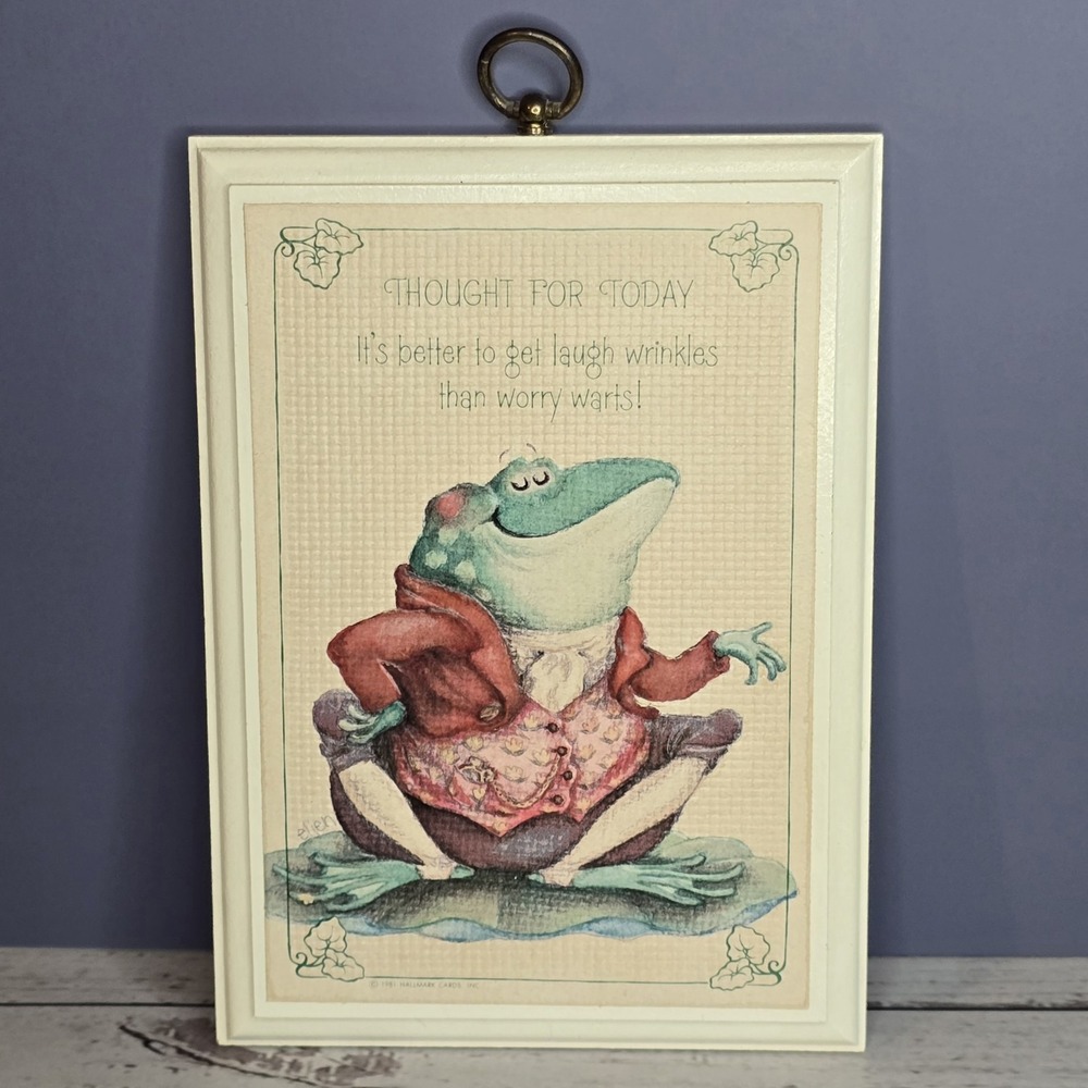 Vintage Wood Wall Plaque Hallmark Thought Today Laugh Wrinkles Worry‎ Warts Frog